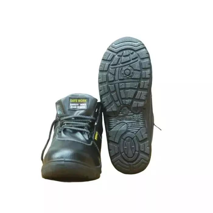 SAFE WORK Steel Toe Safety Shoes PVC Sole High Ankle Black Synthetic Leather Size UK 5, Power