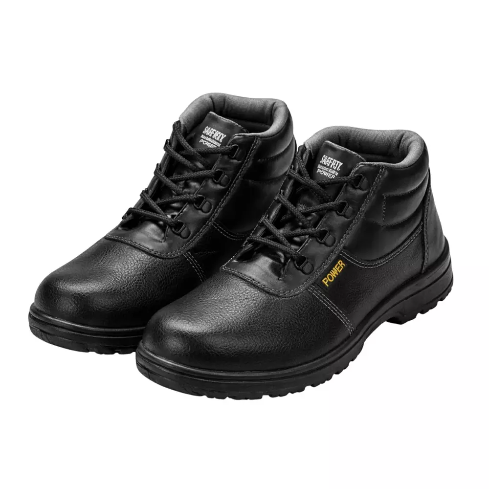 GENERIC Steel Toe Safety Shoes High Ankle PVC Sole Size UK 10 Black, Power-10 (Pack of 4 Pairs)