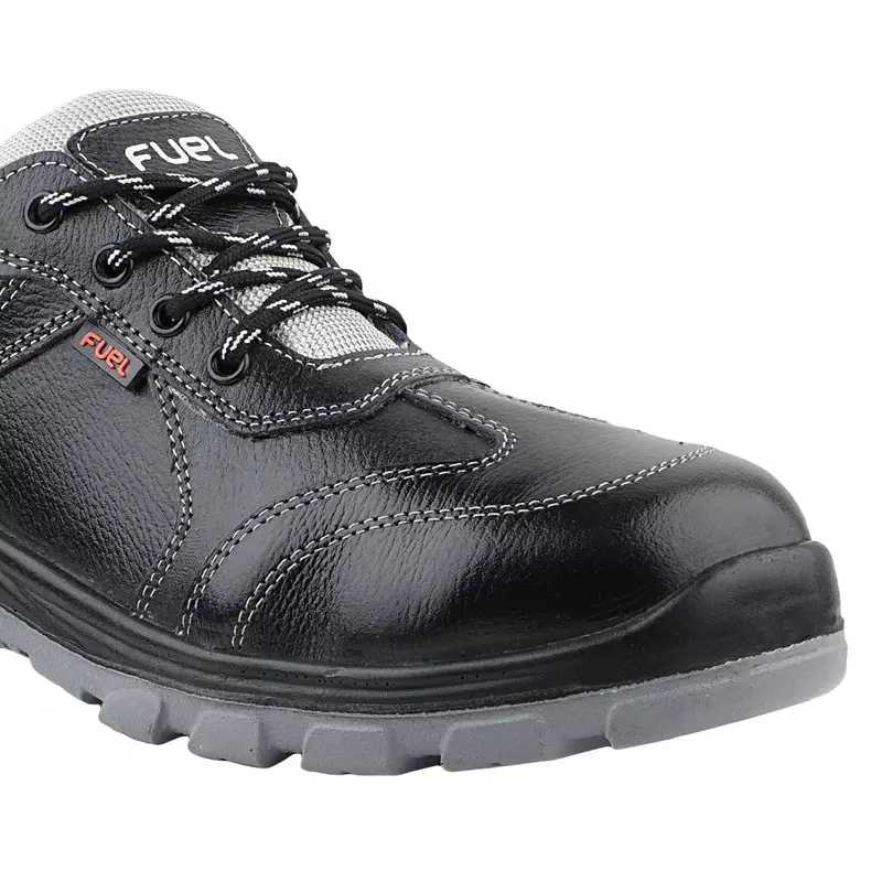 FUEL Steel Toe Safety Shoes PU Double Density Low Ankle Black Leather for Mens Size UK6, STROID-DD BLACK