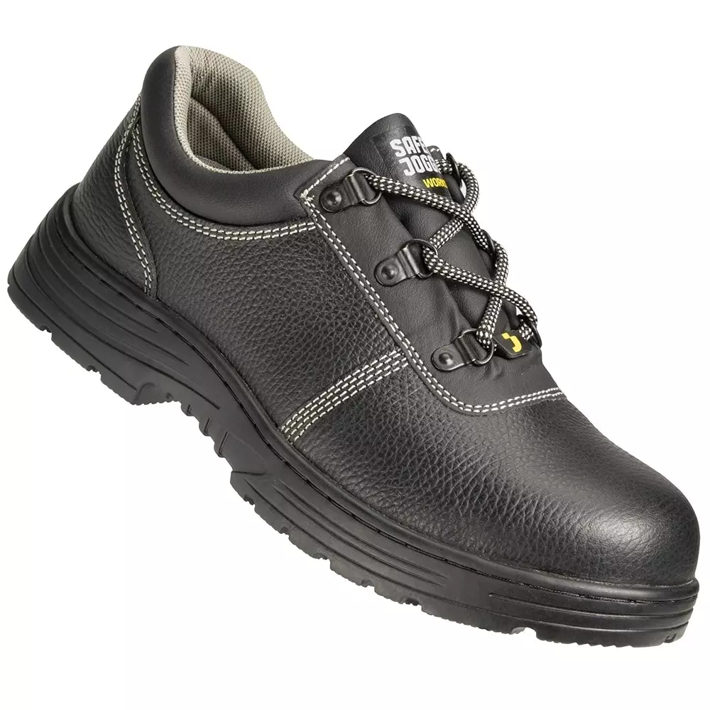 Safety Jogger 200 J Steel Toe Safety Shoe Low Ankle Nitrile Rubber Sole UK 12 Size Black Leather for Industrial Use, RENA S1