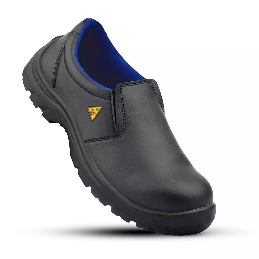 Euro Security AQUA Slip-On 200 J Steel Toe Safety Shoe Low Ankle PU Sole UK 7 Size Micro Fiber Black for Hospital, Pharma & Food Industry Use