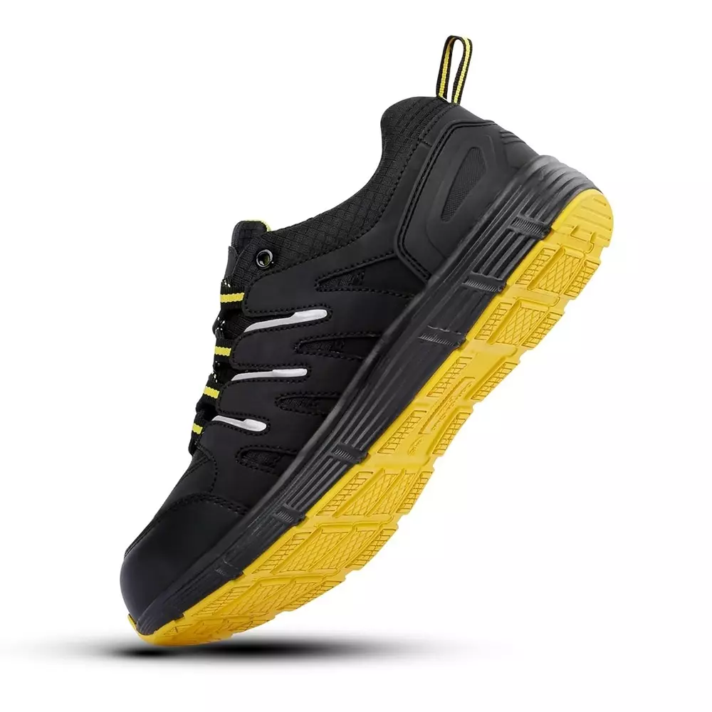 Canvas Club RIVA 200 J Steel Toe Safety Shoe Low Ankle Phylon Rubber Sole UK 9 Size Black & Yellow Synthetic Nubuck Micro Fiber