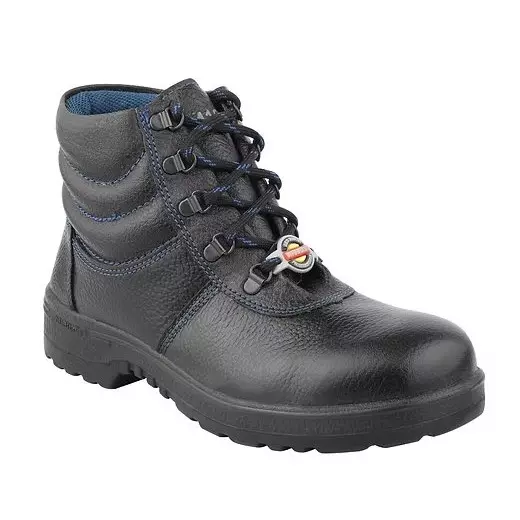 Safe Work Steel Toe Safety Shoe High Ankle PU Sole Leather Black UK 7 Size for Industrial Use