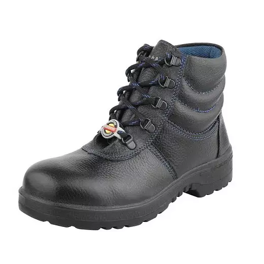 Safe Work Steel Toe Safety Shoe High Ankle PU Sole Leather Black UK 7 Size for Industrial Use