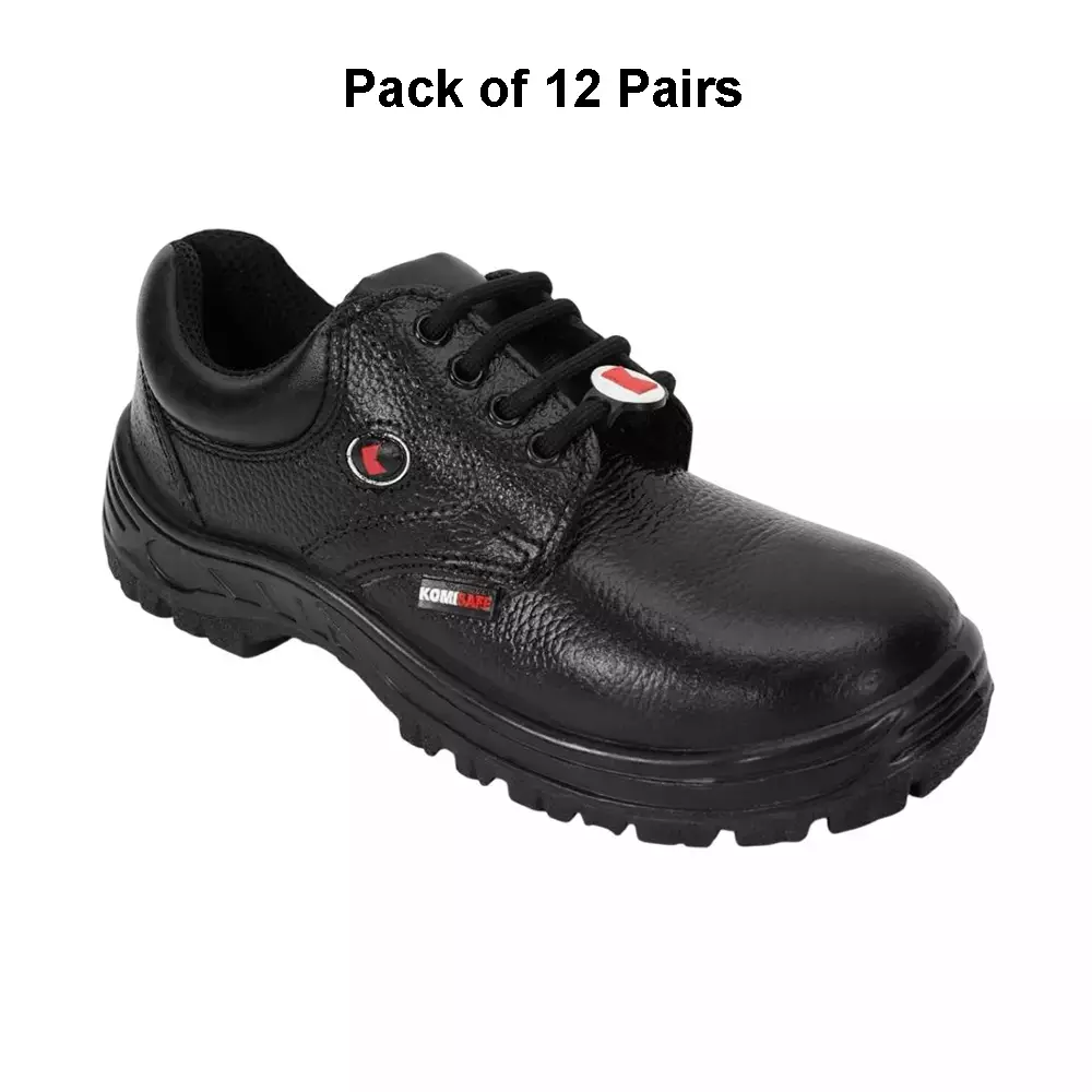 komisafe-steel-toe-safety-shoes-double-density-pu-sole-low-ankle-black-leather-size-uk-11-knight-pack-of-12-pairs