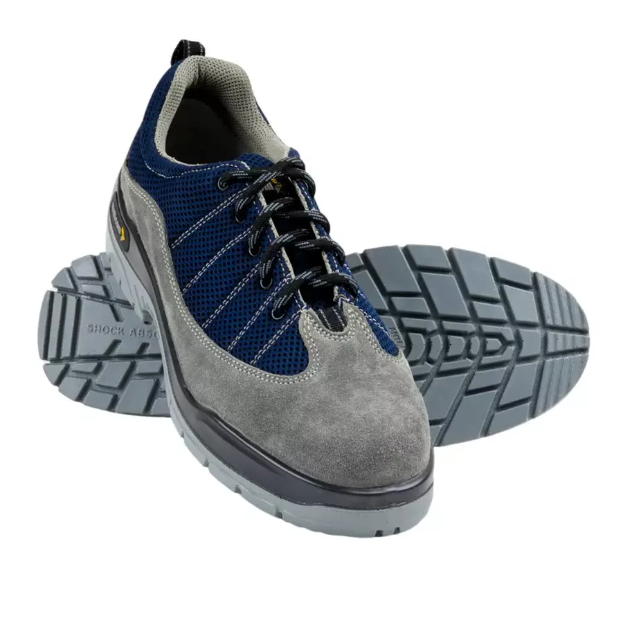 Mallcom LEO B Steel Toe Safety Shoes Low Ankle PU Sole Suede Split Leather & Blue Mesh Multi Color UK 4