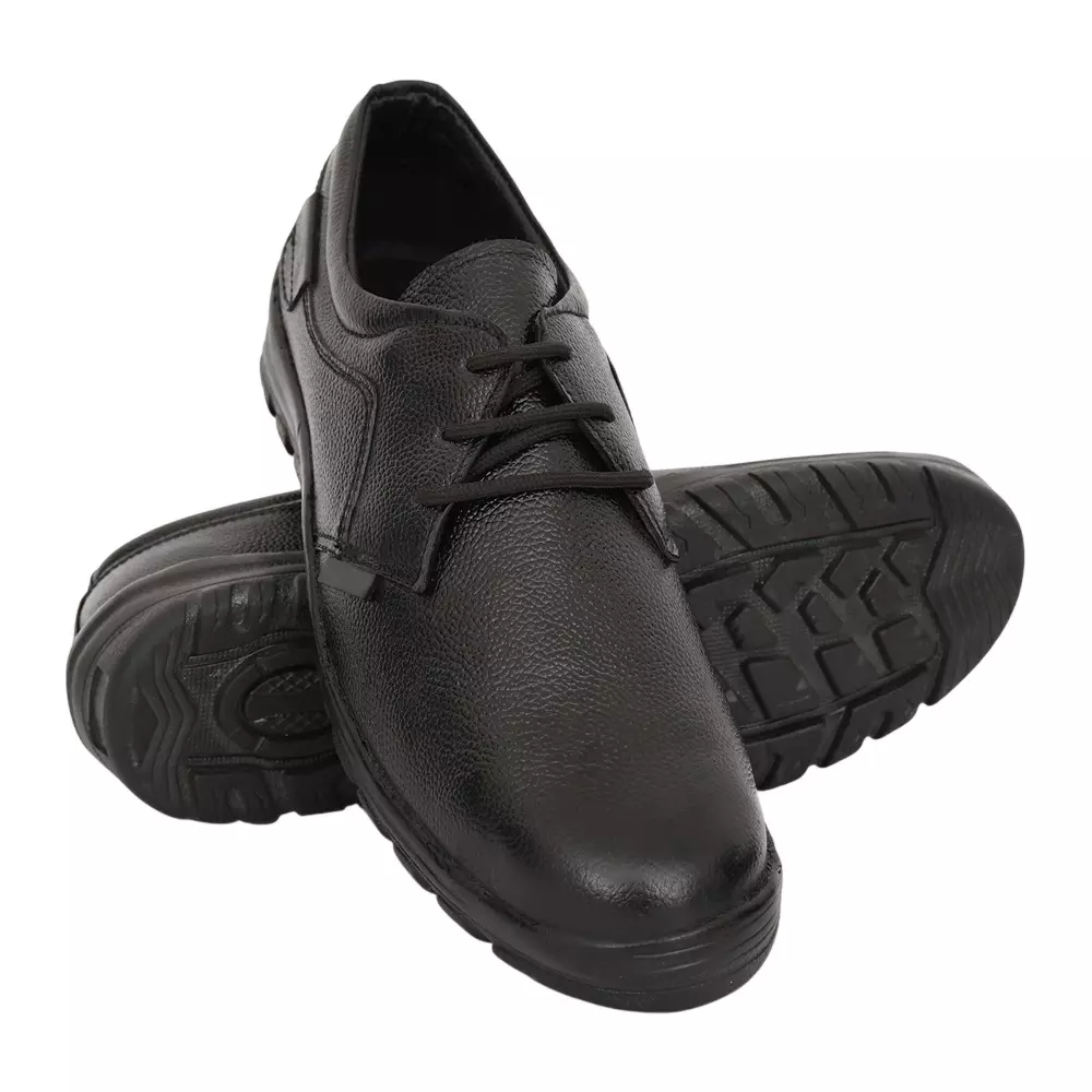 TOR Safety Shoes Steel Toe Low Ankle Rubber Sole Leather Black, TZU-ST-ISI-BLK A 024 (Size: UK 6 - UK 10)
