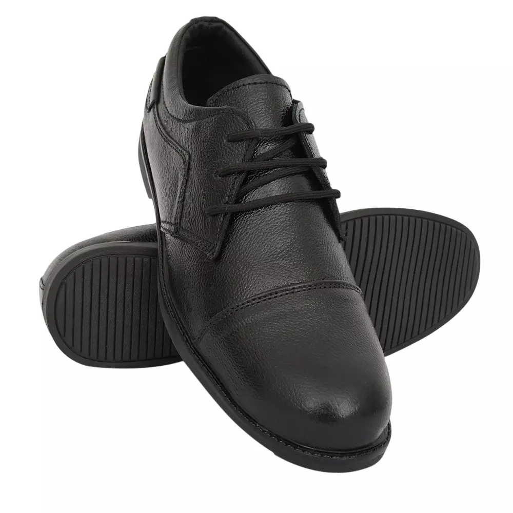 Tor Safety Shoes Steel Toe Low Ankle Rubber Sole Leather Size UK 7 Black, TZU-ST-ISI-BLK A 023