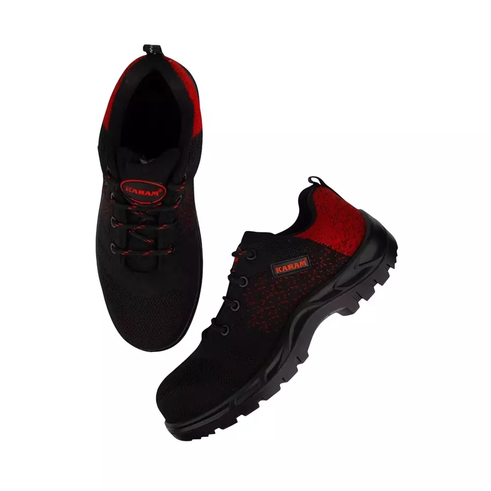 karam-pu-sole-medium-ankle-safety-shoes-flyknit-fabric-upper-with-black-red-color-print-fiber-toe-black-uk-6-size-for-industrial-use-fs215fnfwsamn-06-pack-of-3-pair