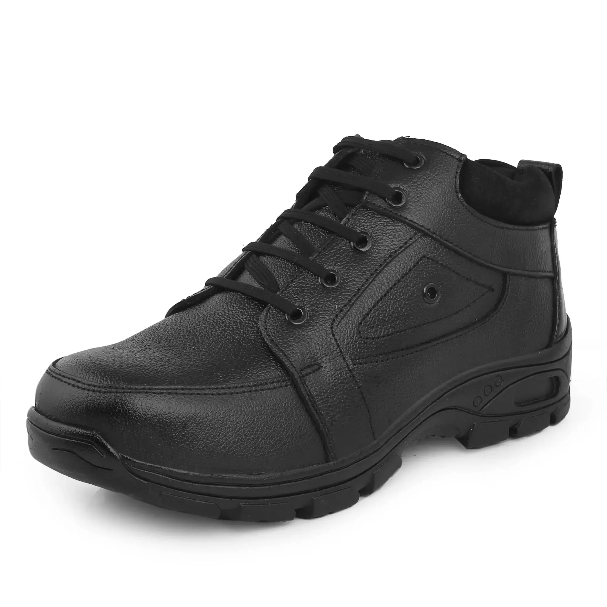 Red Can Steel Toe Safety Shoe High Ankle Genuine Leather Size UK 10 Black, SGE1172BK