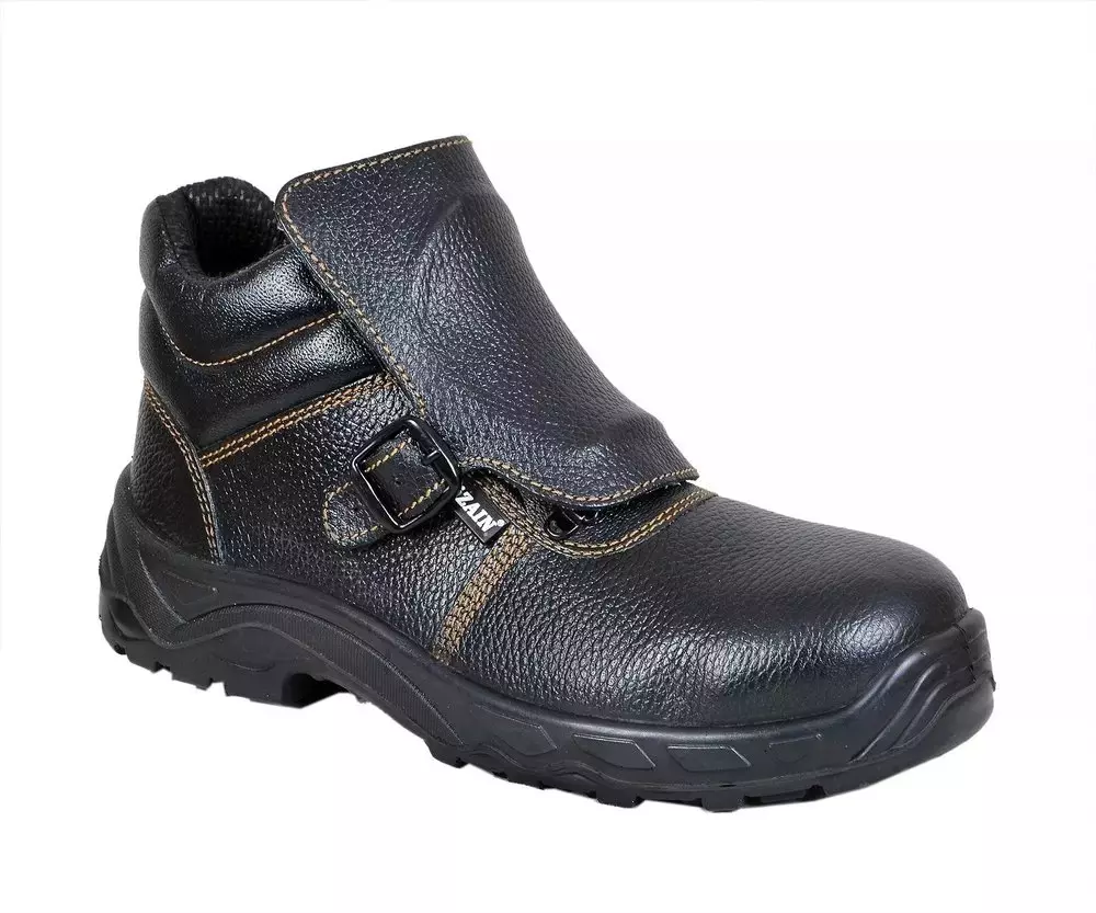 Zain Steel Toe Safety Shoes Leather High Ankle Single Density PU Sole Size UK 9 Black, Safex Welder