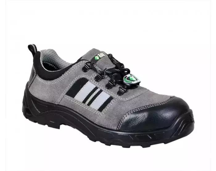 Zain Steel Toe Safety Shoes Leather Low Ankle Single Density PU Sole Size UK 6 Grey, Blade