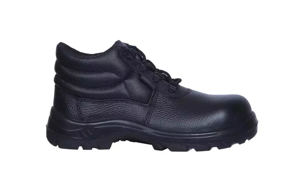 Zain Steel Toe Safety Shoes Leather High Ankle Double Density PU Sole Size UK 6 Black, ZM-10