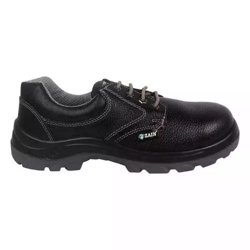 Zain Steel Toe Safety Shoes Micro Fiber Low Ankle Double Density PU Sole Size UK 8 Black, ZM-16 (Microfiber)