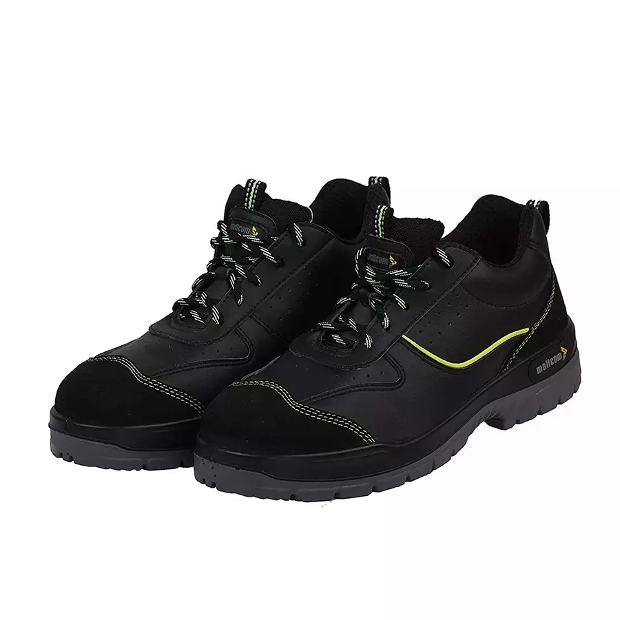 Mallcom Steel Toe Safety Shoes Low Ankle PU Sole Double Density Black Microfiber & Suede Upper Size UK 9, Rufus K01 