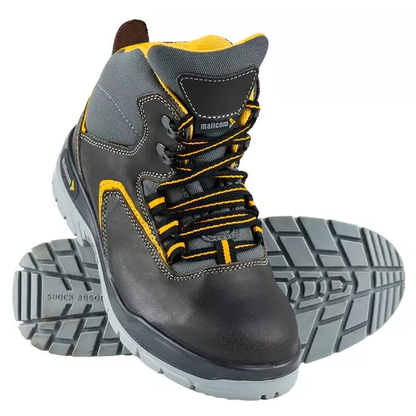 Mallcom Safety Shoes Steel Toe PU Sole High Ankle Black & Grey, Ontilla (Size UK 5 - UK 12)