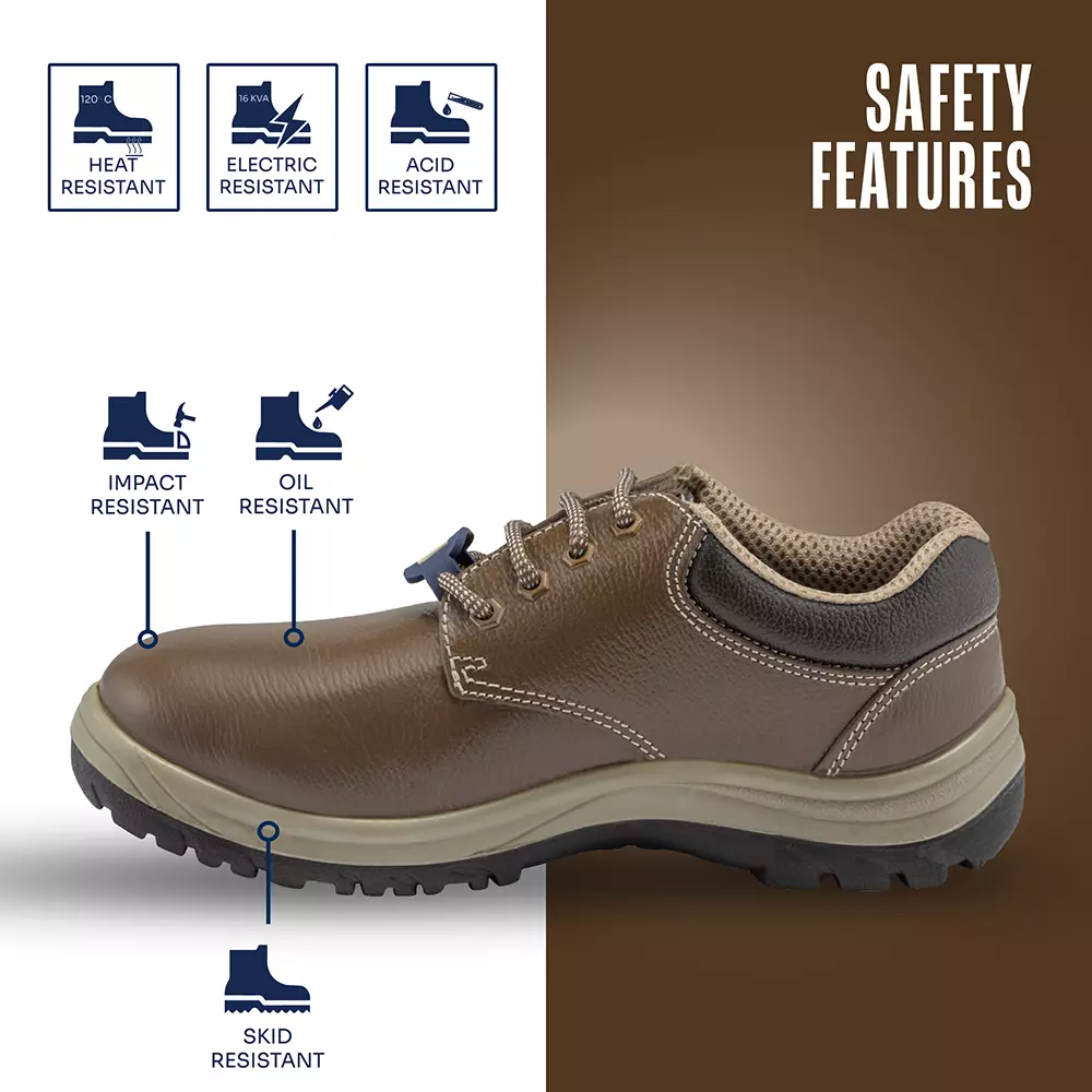 NeoSafe Steel Toe Safety Shoes Low Ankle PU Sole Brown Grain Leather Size UK 5, Centaur A2024-5