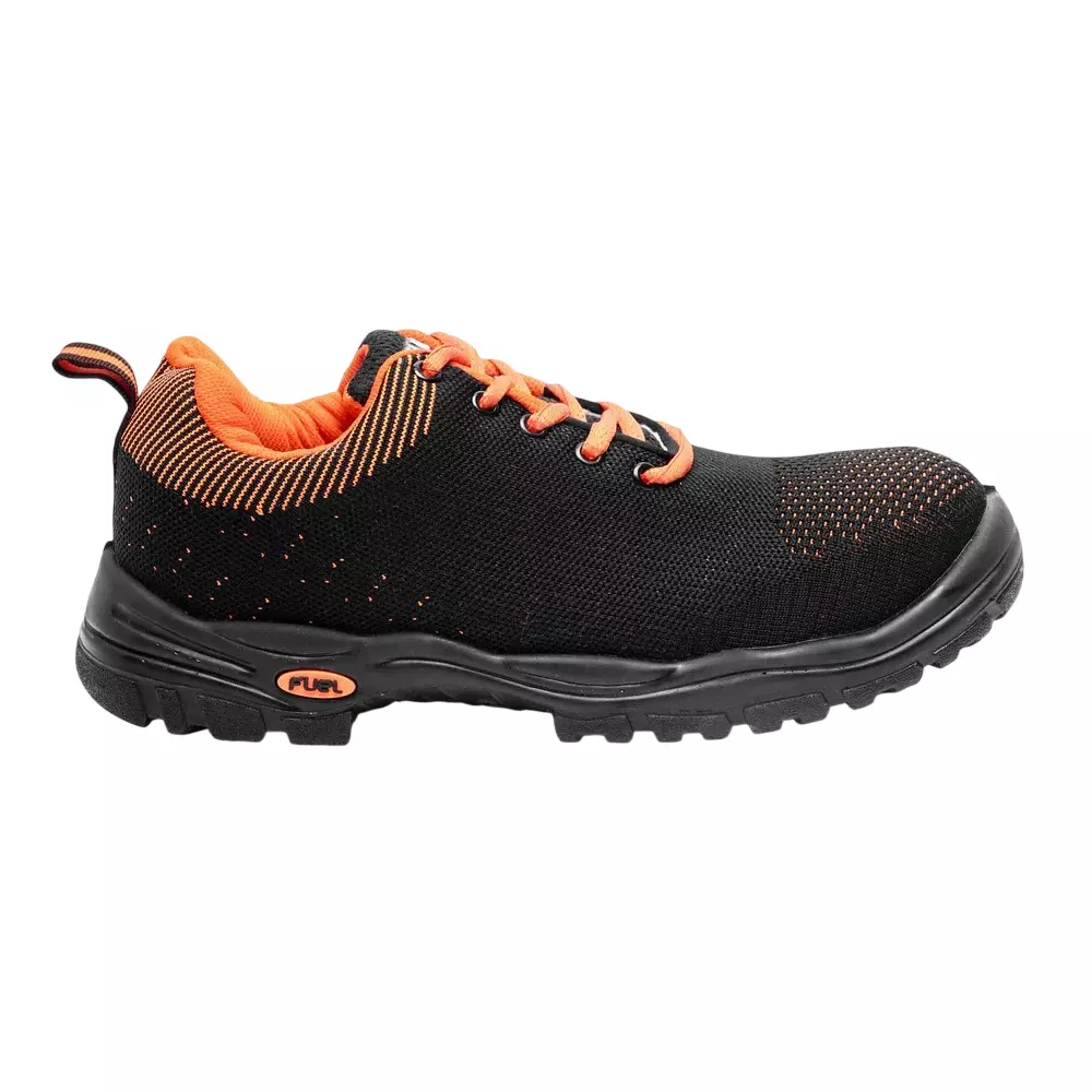 Fuel Steel Toe Safety Shoes PVC Sole Low Ankle Black and Orange, Falcon Sports 1 (Size UK 7 - UK 9)