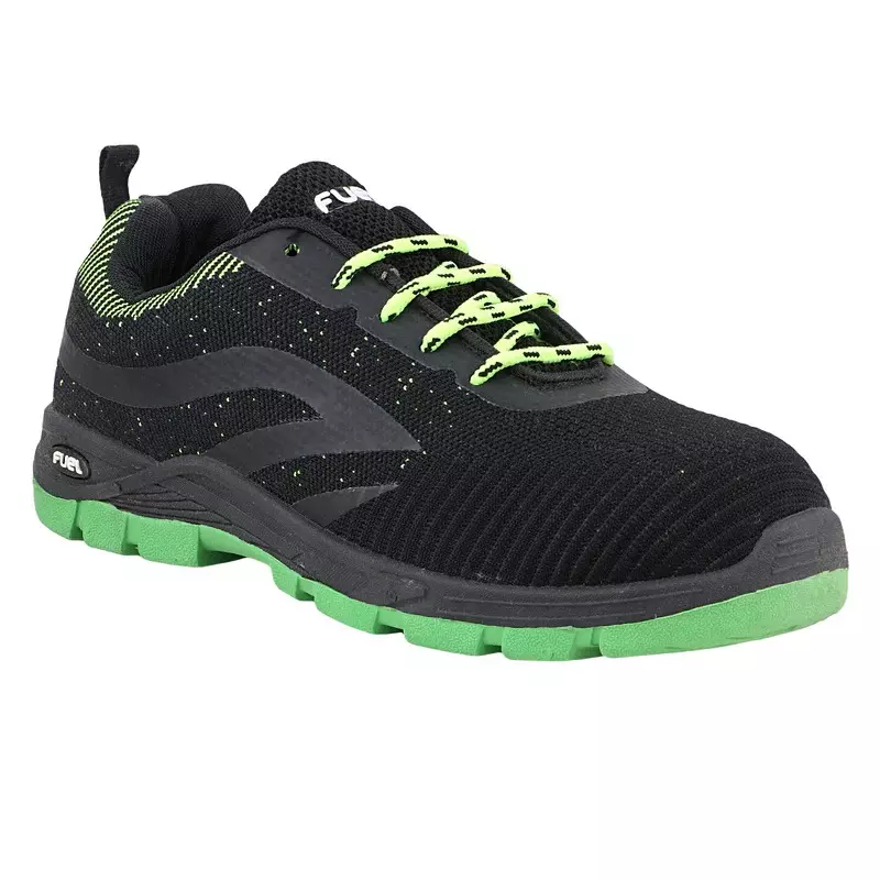 Fuel Steel Toe Safety Shoes Low Ankle Double Density PVC Sole Black and Green, JORDAN Size UK 6