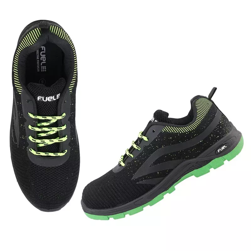 Fuel Steel Toe Safety Shoes Low Ankle Double Density PVC Sole Black and Green, JORDAN Size UK 6