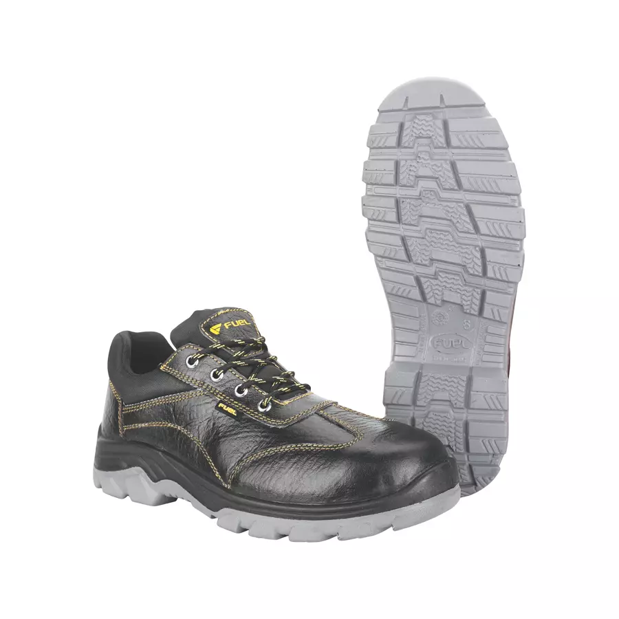 Fuel Mortar DD Leather Soft BreathableExcellent Grip, Comfort  Slip Resistance Safety Shoes for Men with Steel Toe Double Density  PU Sole (Black-Size-7)