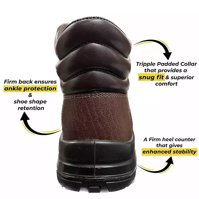 Krieger Fiber Toe Safety Shoes High Ankle Rubber Double Density Sole Leather Size UK 9 Brown, 82383-KR3001-9
