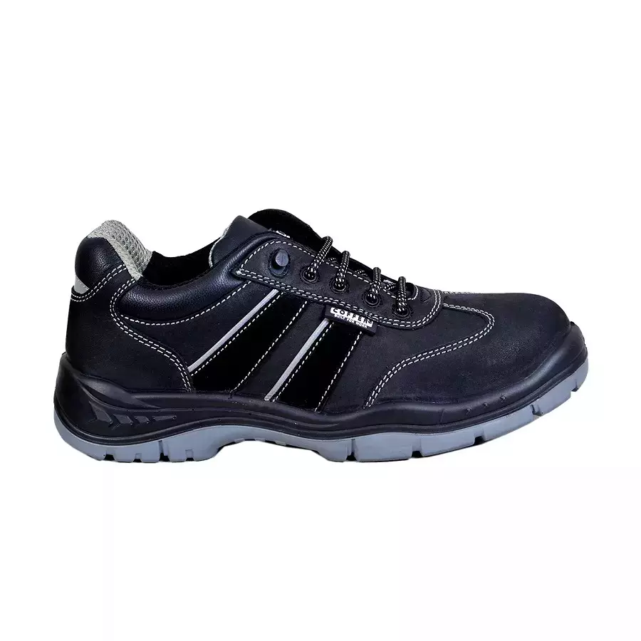 Coffer Safety Steel Toe Safety Shoes Low Ankle PU Sole Double Density Black Nubuck Leather Size UK 10, 1118