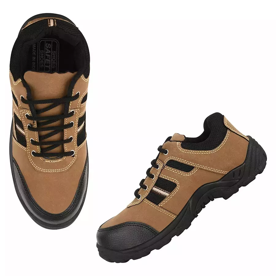 Elecant Steel Toe Lace-Up Safety Shoes Mid Ankle Size UK 9 Brown & Black, BSF-Tan-9