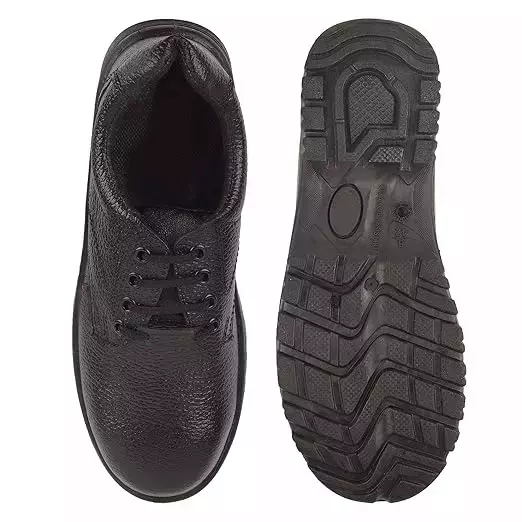 Aktion Safety Steel Toe Safety Shoes PVC Sole Low Ankle Black Leather Size UK 7, AK-604-ST-7-PO1