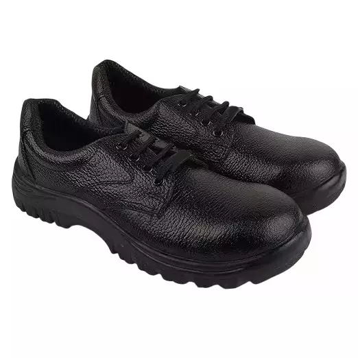 Aktion Safety Steel Toe Safety Shoes PVC Sole Low Ankle Black Leather Size UK 9, AK-604-ST-9-PO1