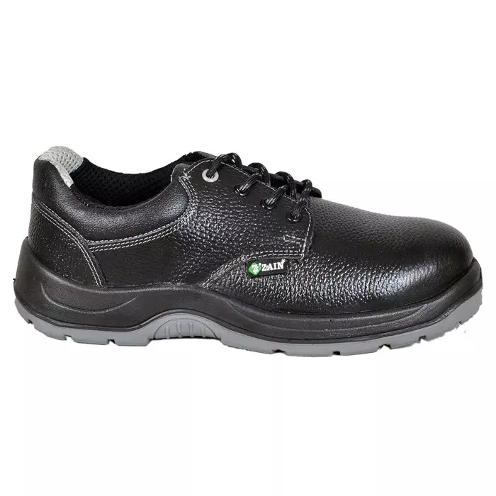 Zain Safety Economical Steel Toe Safety Shoes PU Double Density Low Ankle Black Buff Barton Genuine Leather Size UK6, SR-107