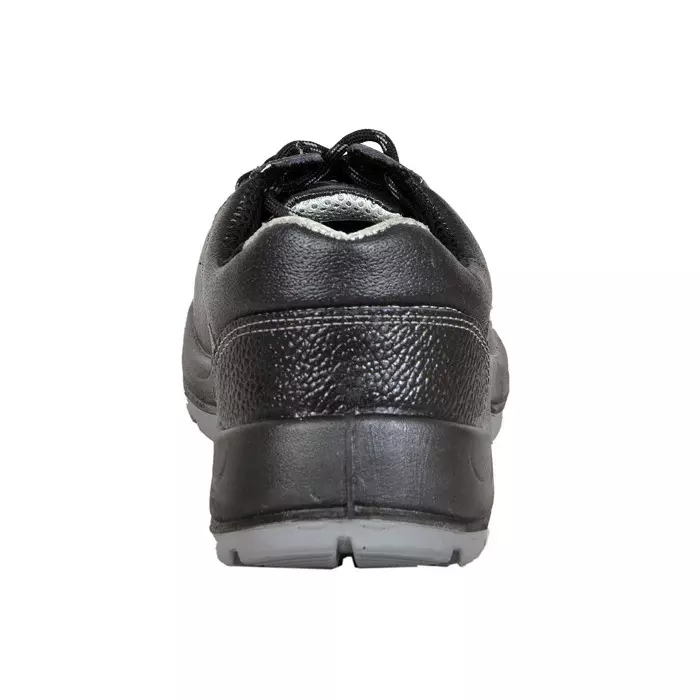 Zain Safety Economical Steel Toe Safety Shoes PU Double Density Low Ankle Black Buff Barton Genuine Leather Size UK6, SR-107