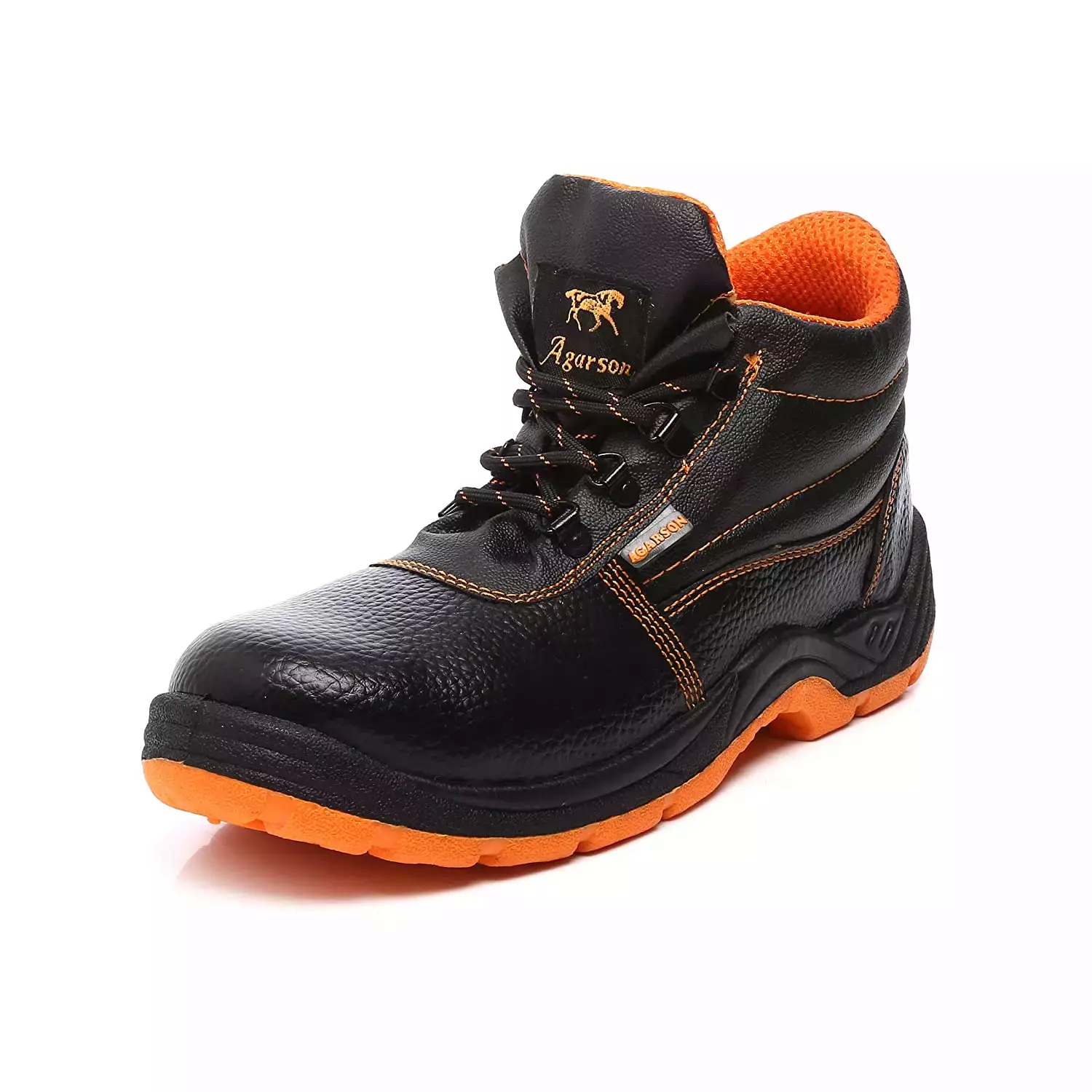 Agarson Steel Toe Safety Shoes High Ankle PVC Sole Dual Density Orange Full Grain Leather Size UK 9, LANDROVER Orange-9