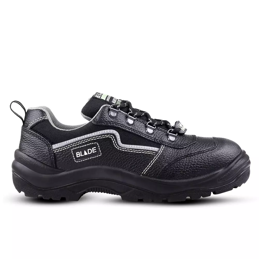 Euro Security BLADE 200 J Steel Toe Safety Shoe Low Ankle PU Sole UK 8 Size Grain Leather Black for Industrial Use