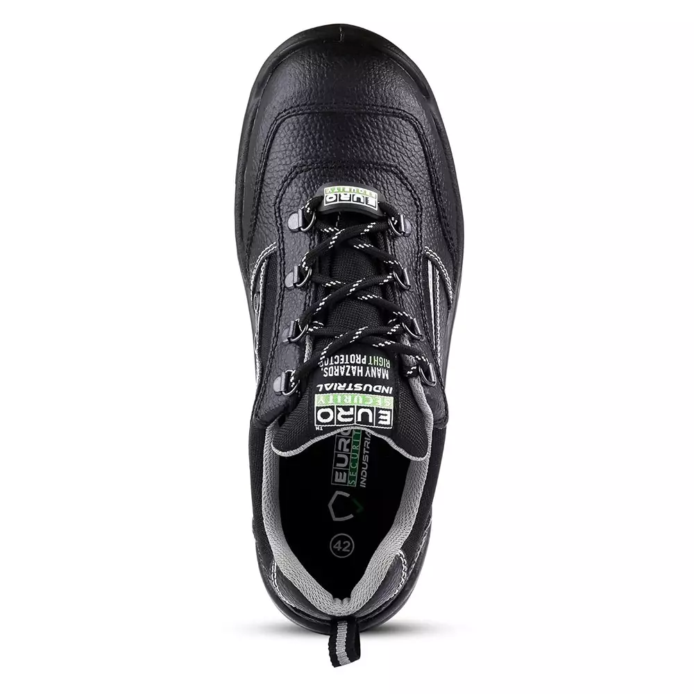 Euro Security BLADE 200 J Steel Toe Safety Shoe Low Ankle PU Sole UK 8 Size Grain Leather Black for Industrial Use