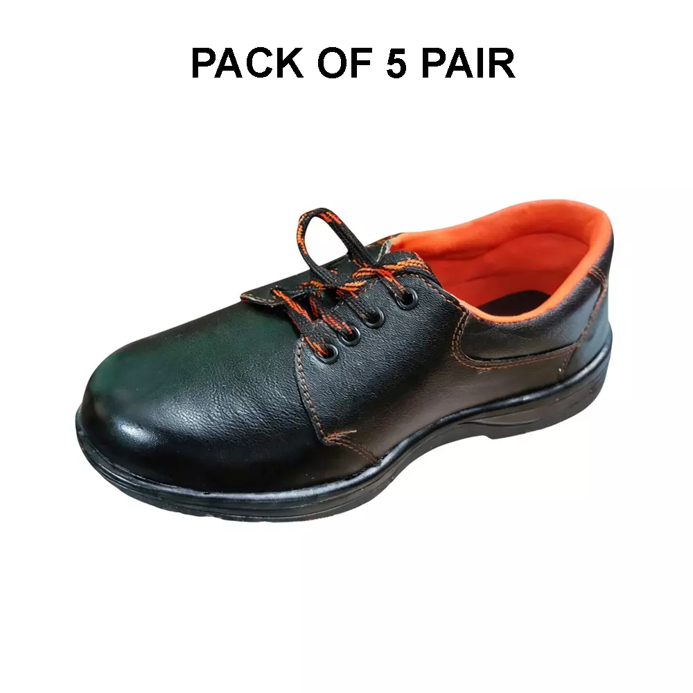 safe-n-sure-meteor-safety-shoe-low-ankle-pvc-sole-steel-toe-genuine-leather-black-size-uk-10-pack-of-5-pair