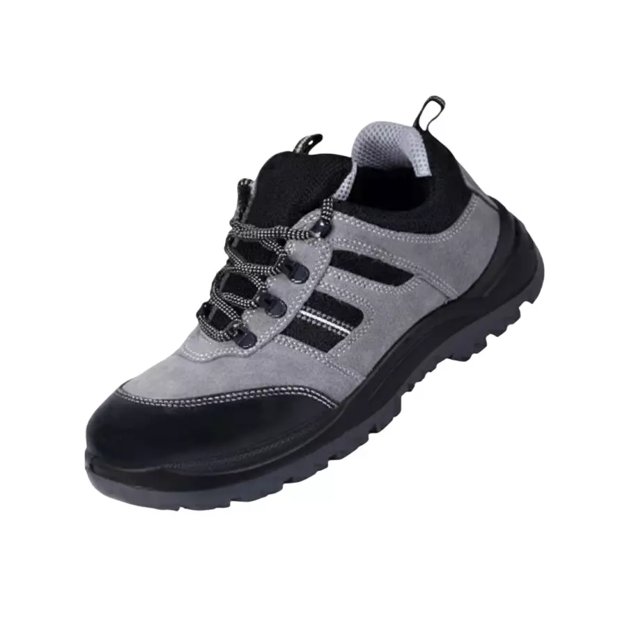 Safe N Sure Duralite SS 856 Sports Safety Shoe Low Ankle PU Sole Fiber Toe Suede & CG Leather Grey, Black Size UK 5 (Pack of 10 Pair)