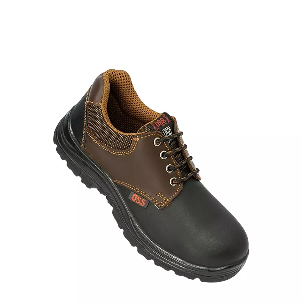 DSS Steel Toe Safety Shoes PU Sole Low Ankle Black Grain Leather Size UK 8, DSS-Premium (25 Pair)