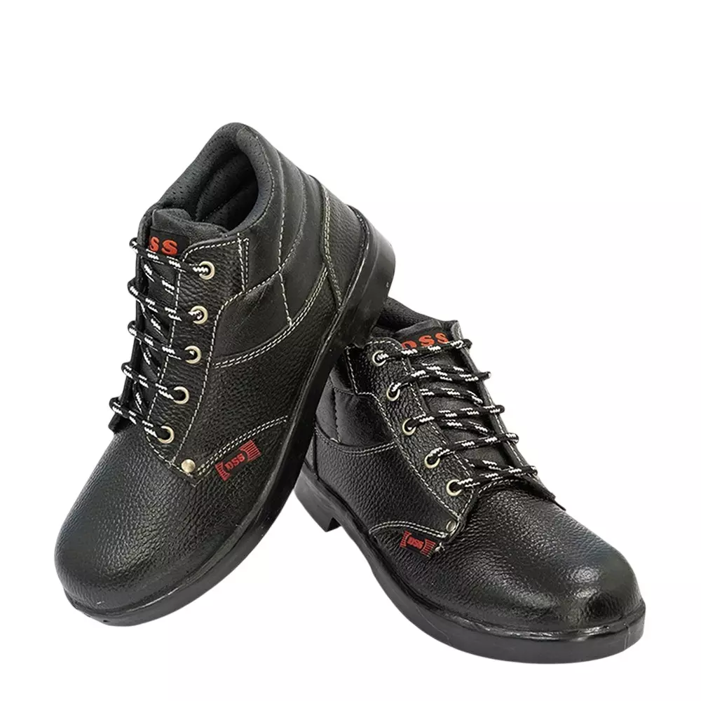 DSS Steel Toe Safety Shoes Nitrile Sole High Ankle Black Buff Grain Leather Size UK 7, DSS- HeatChem (10 Pair)