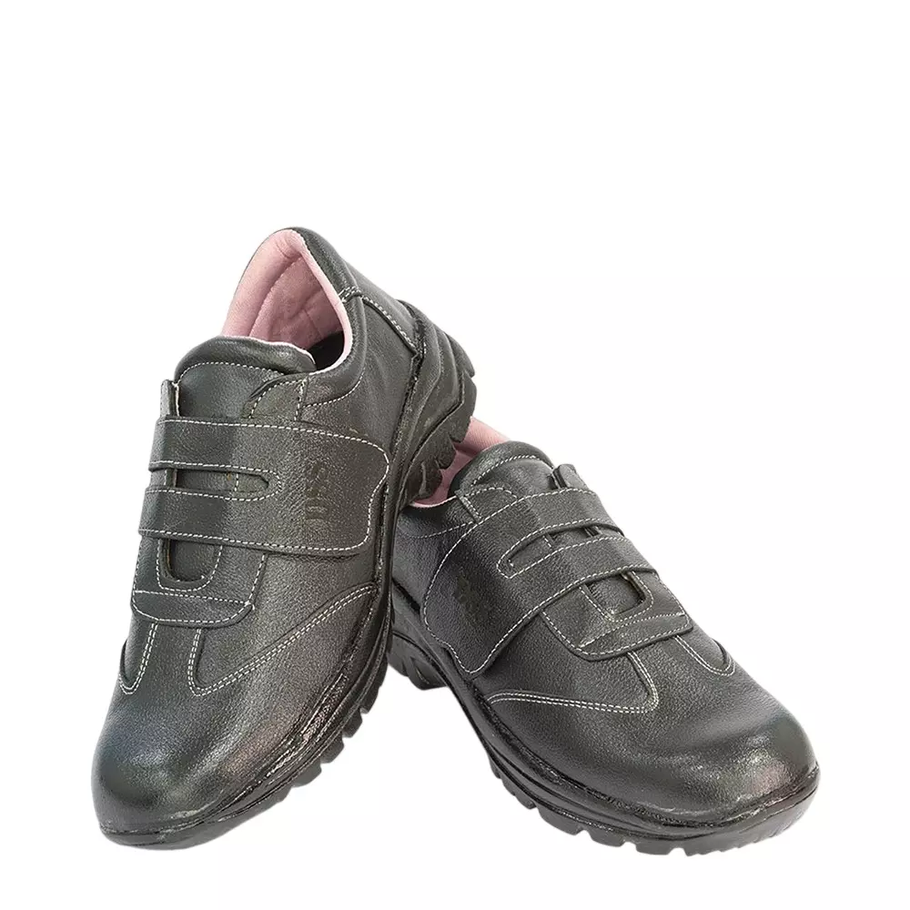 DSS Steel Toe Safety Shoes PU Sole Low Ankle Black Buff Premium Grain Leather Size UK 7, DSS- Ladies Velcro (25 Pair)