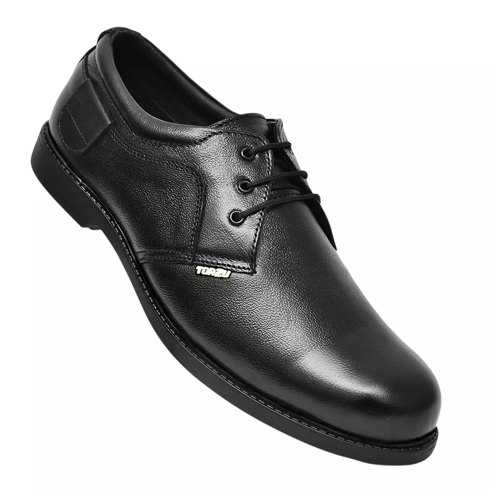 Torzu Steel Toe Safety Shoes PVC Sole Low Ankle Black Real Leather Size UK 6, 024