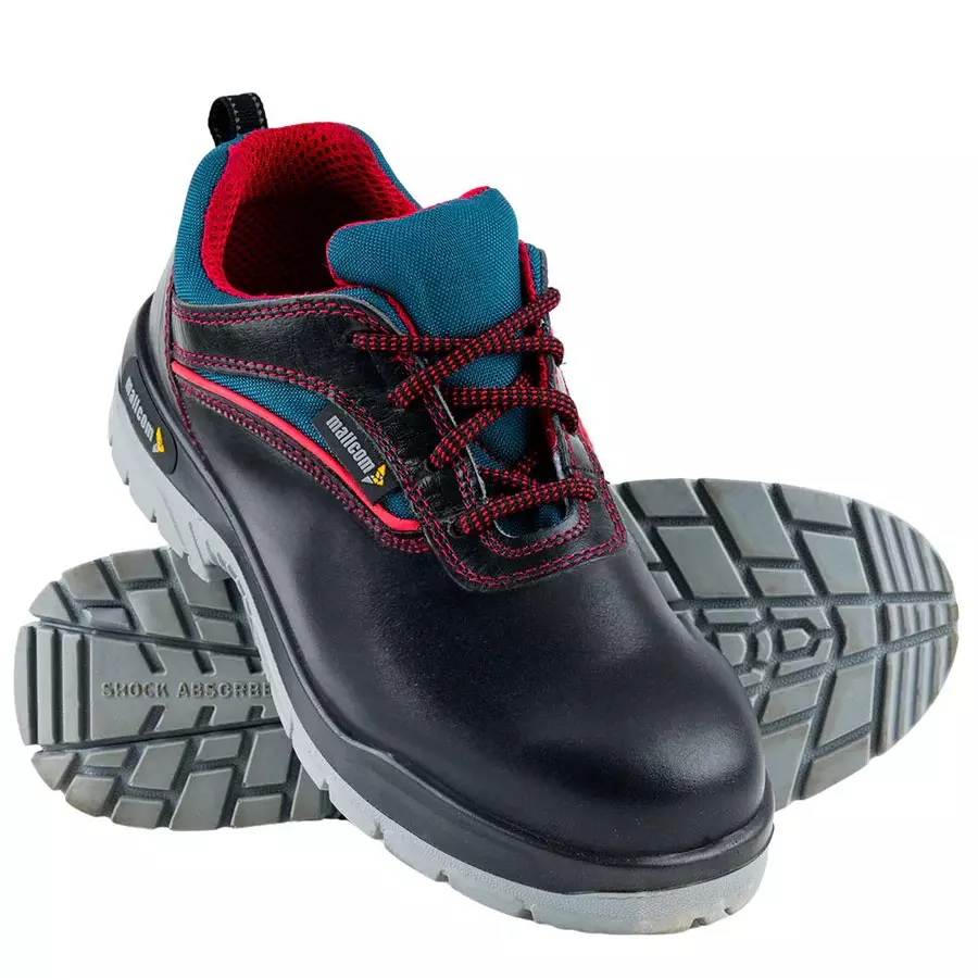 Mallcom DEVON Steel Toe Safety Shoes Low Ankle PU Sole Leather Black & Grey UK 4