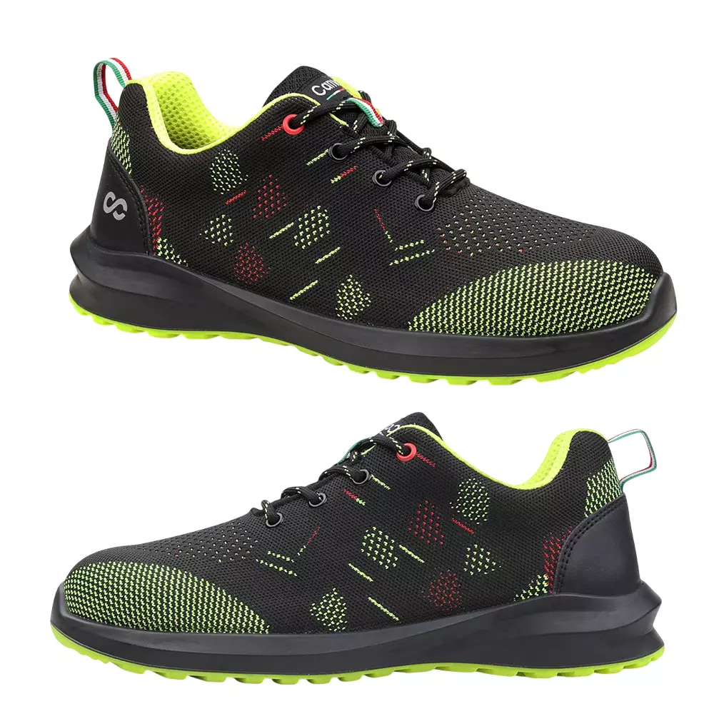 Canvas Club Steel Toe Florence Safety Shoe Low Ankle Double Density PU Sole Black and Green Size UK 11