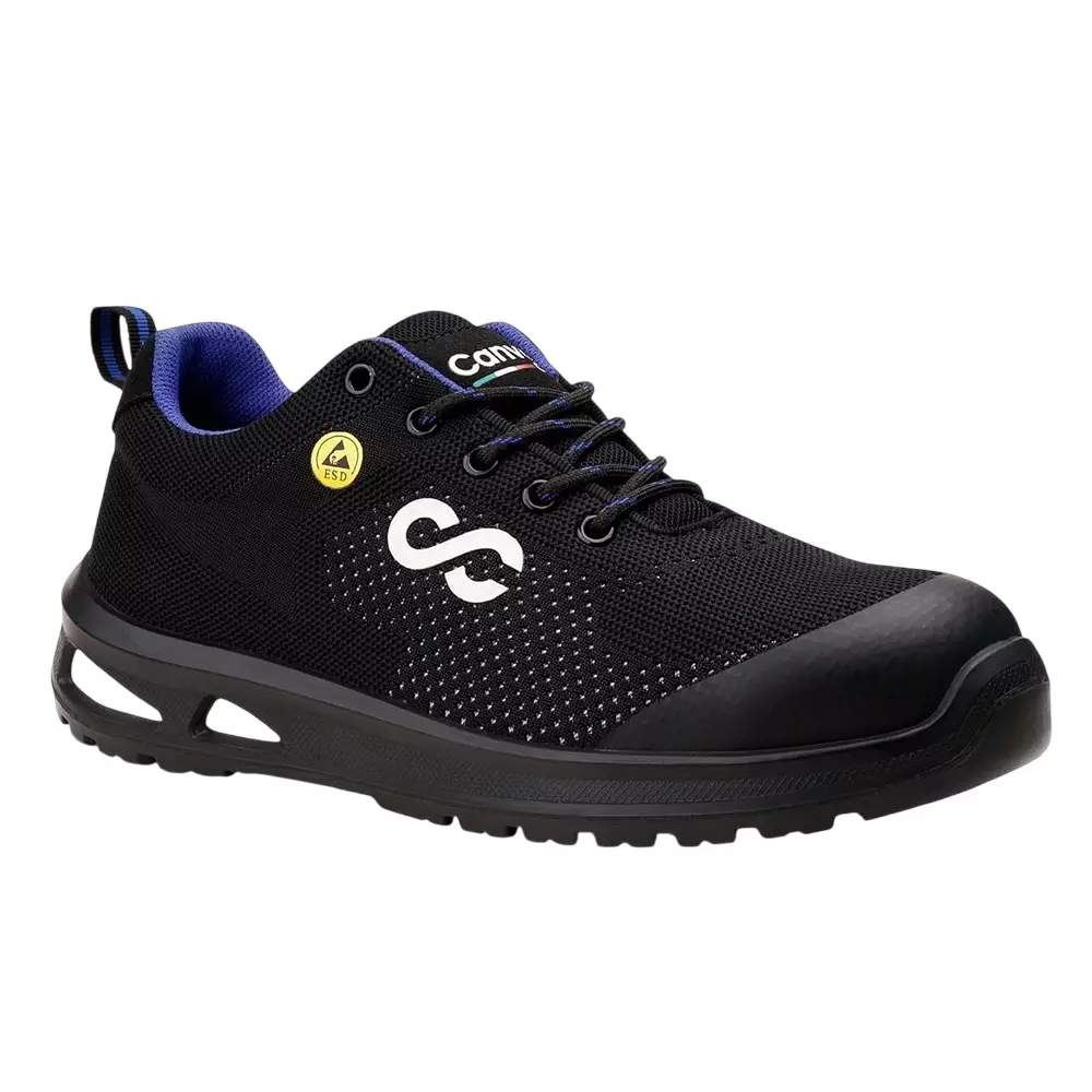 Canvas Club Sorento ESD Low Ankle Safety Shoes Stainless Steel Toe PU Sole Black UK 9 Size for Industrial Use