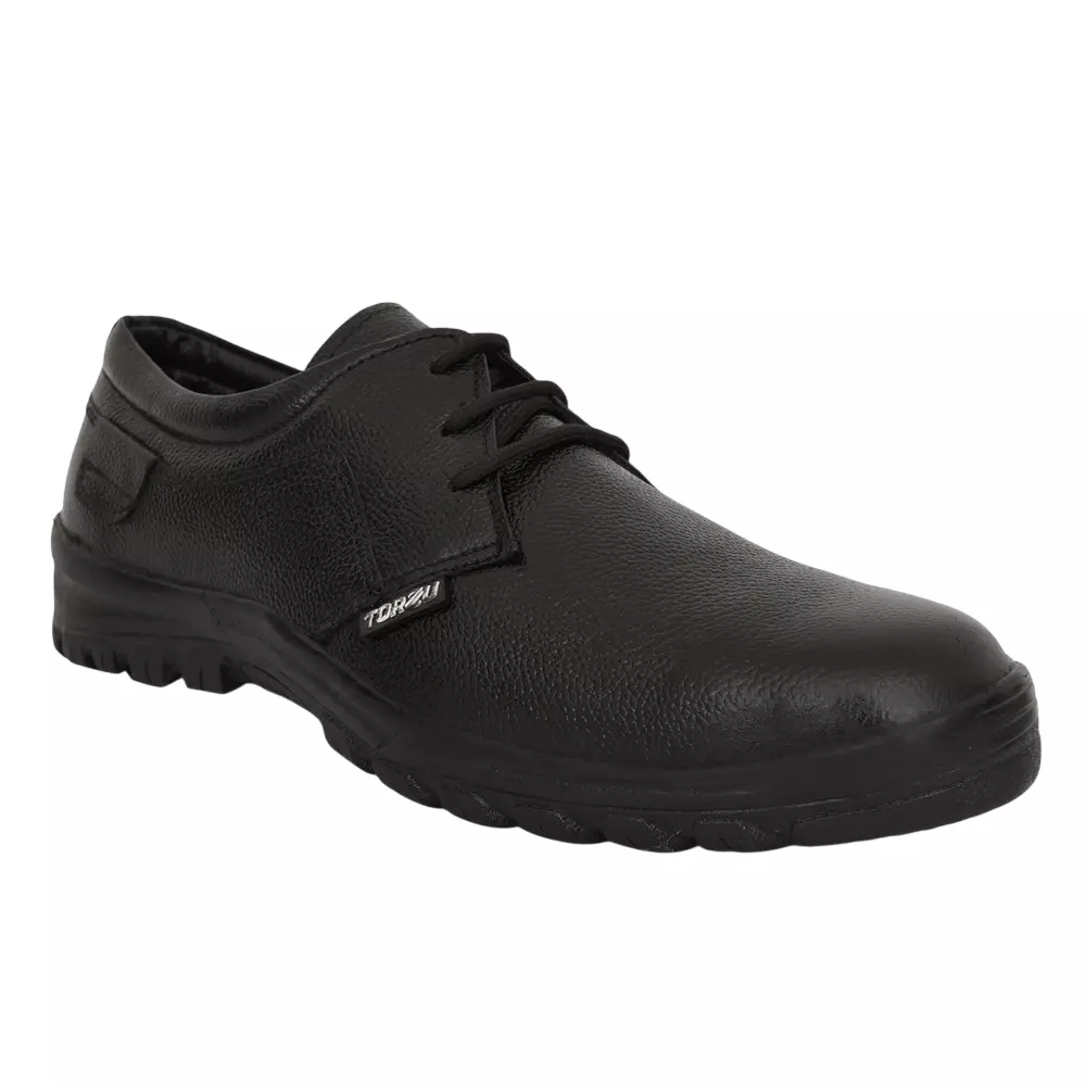 Torzu Low Ankle Leather Safety Shoes with Steel Toe Black UK 9 Size, TZU-ST-ISI-BLK A 024