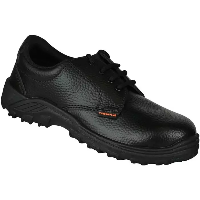 Pitbull Low Ankle Lace-Up Safety Shoe Steel Toe PVC Sole Faux Leather UK 11 Size Black, Powerplus