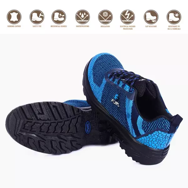 Fuel Steel Toe Safety Shoes Low Ankle Single Density PU Sole Blue, Boulder Size UK 9