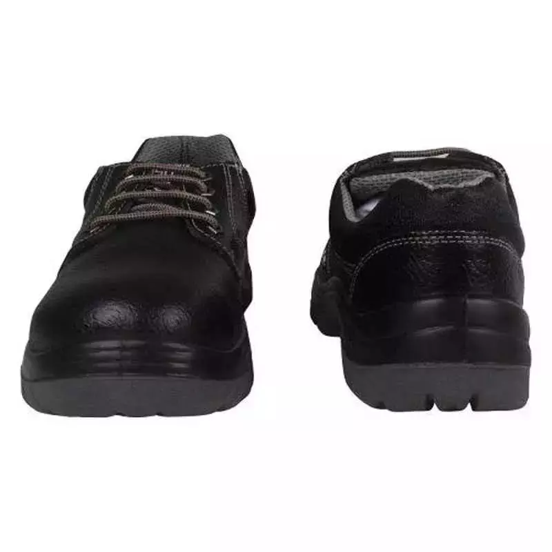 Zain Steel Toe Safety Shoes Micro Fiber Low Ankle Double Density PU Sole Size UK 6 Black, ZM-16 (Microfiber)