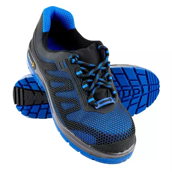 Mallcom Composite Toe Safety Shoes Low Ankle Double Density TPU Sole Black & Blue Knitted Polyester Size UK 8, Freddie G22