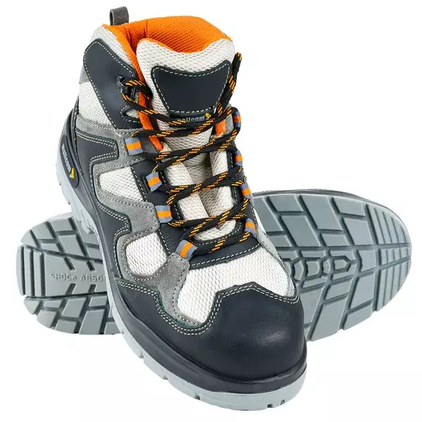 Mallcom Steel Toe Safety Shoes High Ankle Double Density PU Sole Black & Grey Nubuck and Suede Leather Size UK 6, Ocelot